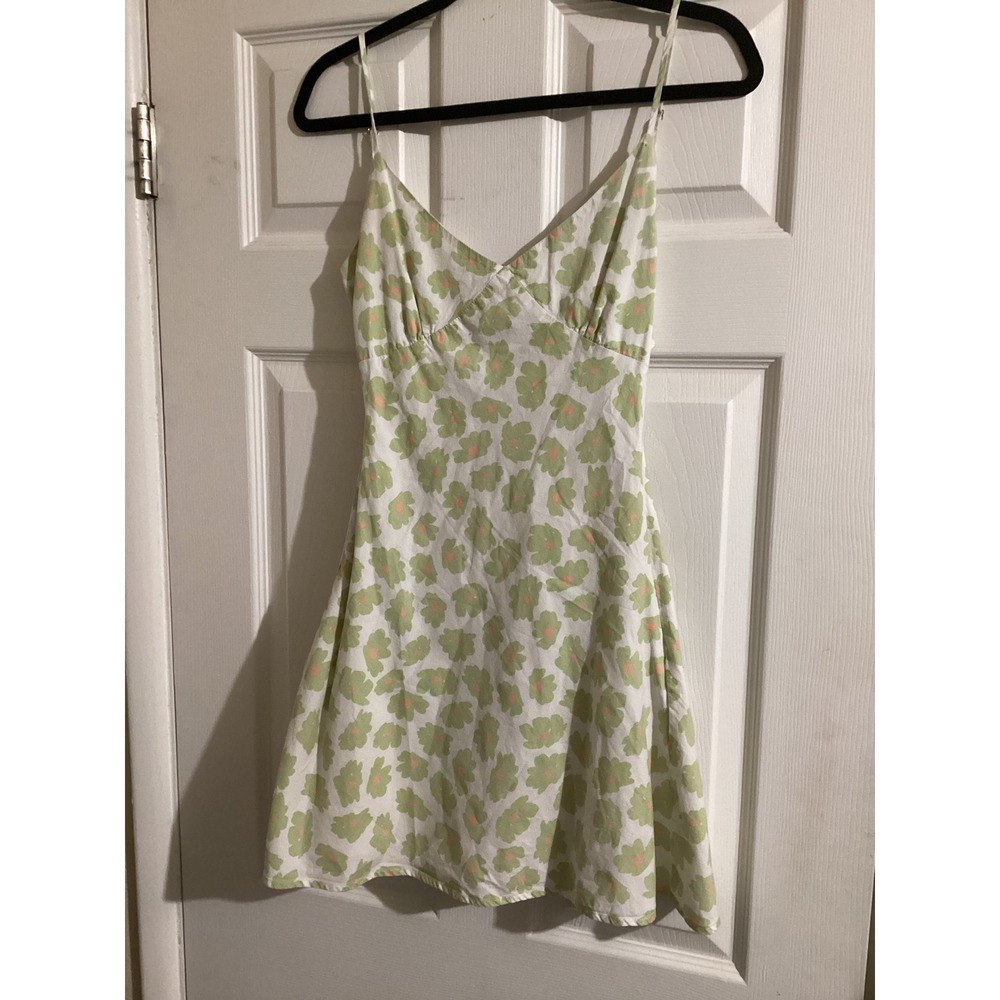 Pepper Mayo Green Floral Cutout Back Slip Mini Dress Women Size 4